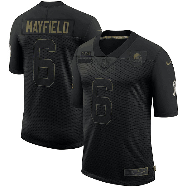 Men's Cleveland Browns #6 Baker Mayfield Black NFL 2020 Salute To Service Limited Stitched Jersey Men's Cleveland Browns #6 Baker Mayfield Black NFL 2020 Salute To Service Limited Stitched Jersey